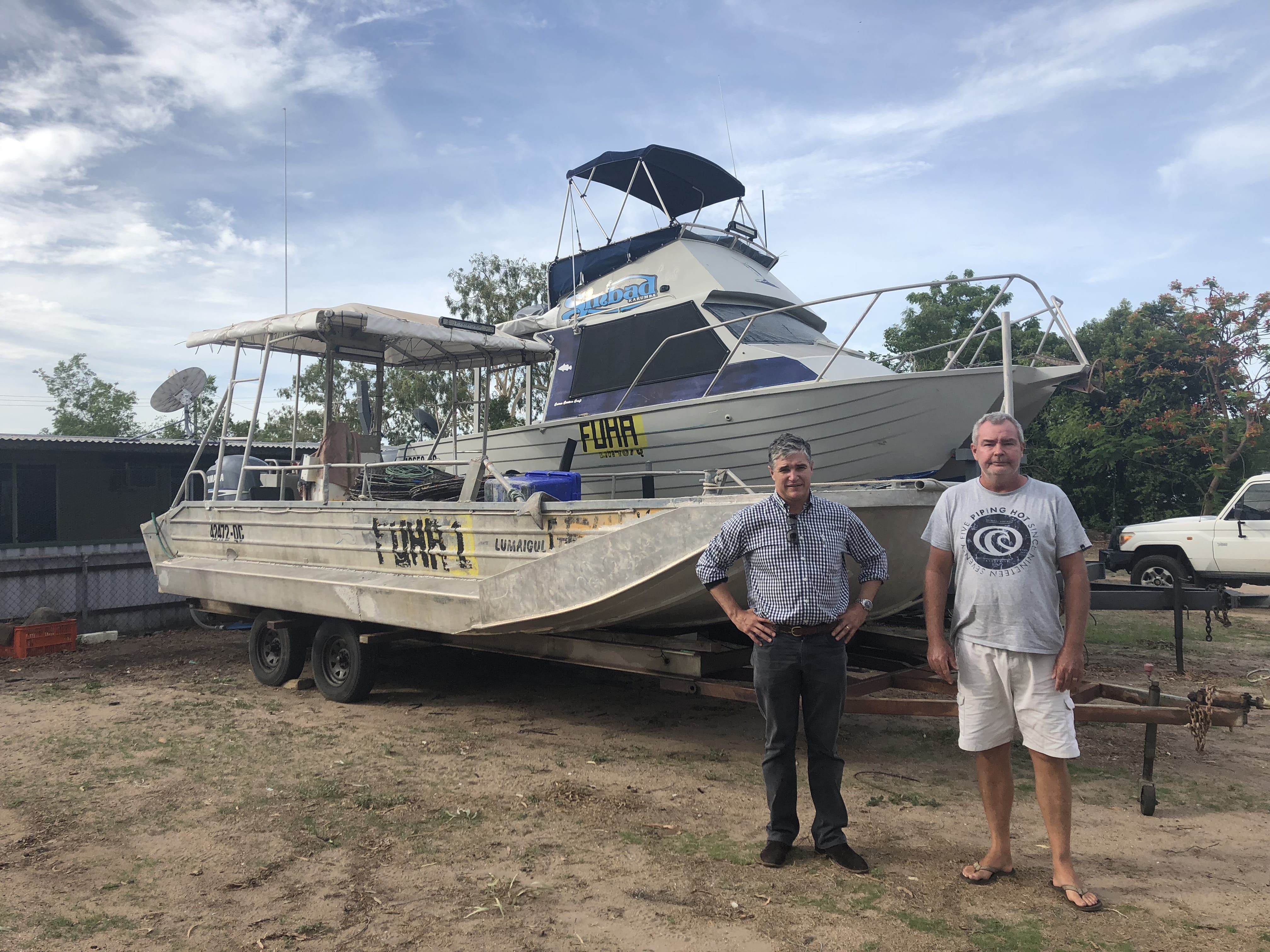 Traeger MP Robbie Katter With Commercial Fisherman Darren Snaith With Whom In Met Up With The Discuss The VMS Law Changes Re